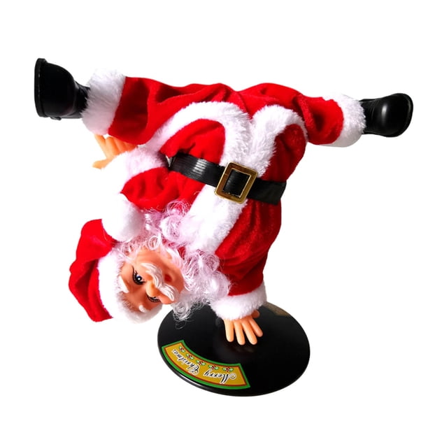 Artesanías De Festivales Papá Noel bailando boca abajo, juguete navideño con música, decoración de plástico y tela para fiestas y regalos, pieza única Rkxzt