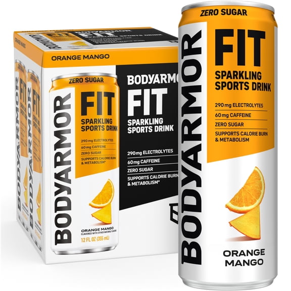 BODYARMOR FIT Zero Sugar Orange Mango Sports Drink Cans, 12 fl oz, 4 Pack