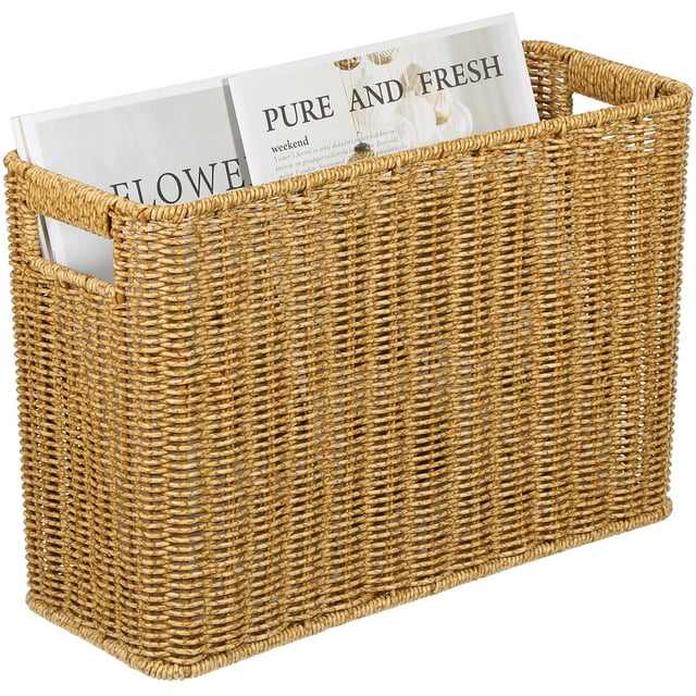 Miangastore Imitation Rattan Weave Basket Desktop Finishing Hollow Handle Basket Container