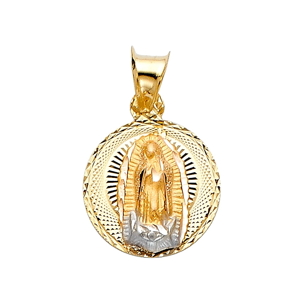 Ioka 14K Tri Color Gold Diamond Cut Our Lady of Guadalupe Stamp