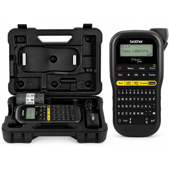 Brother Genuine PTH111 P-touch Pro Label Maker Bundle with Brother CCH110 Protective Carrying Case, Black - Portable Handheld Label Printer