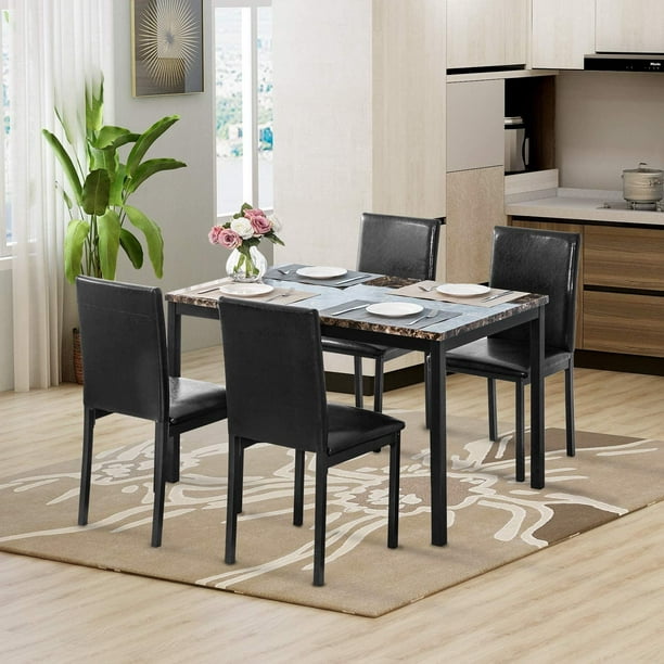 Rectangular Dining Table Set, Faux Marble Dining Table Set For 4