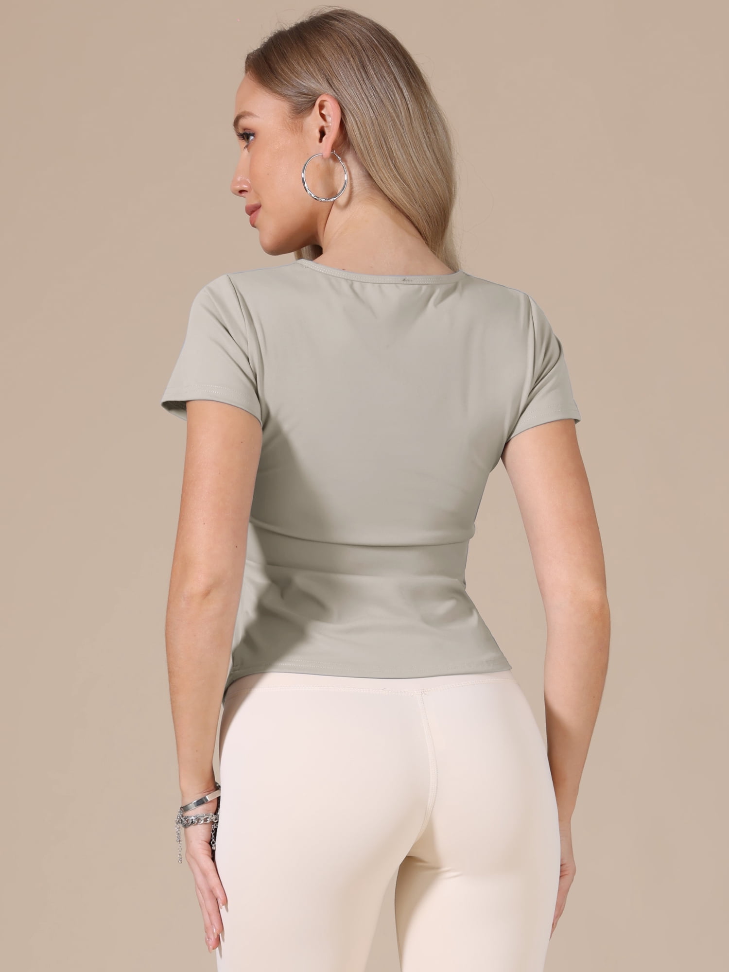 DARING DIVA Women's Elastic Workout Tops Short Sleeve Running Gym Shirts S Gray