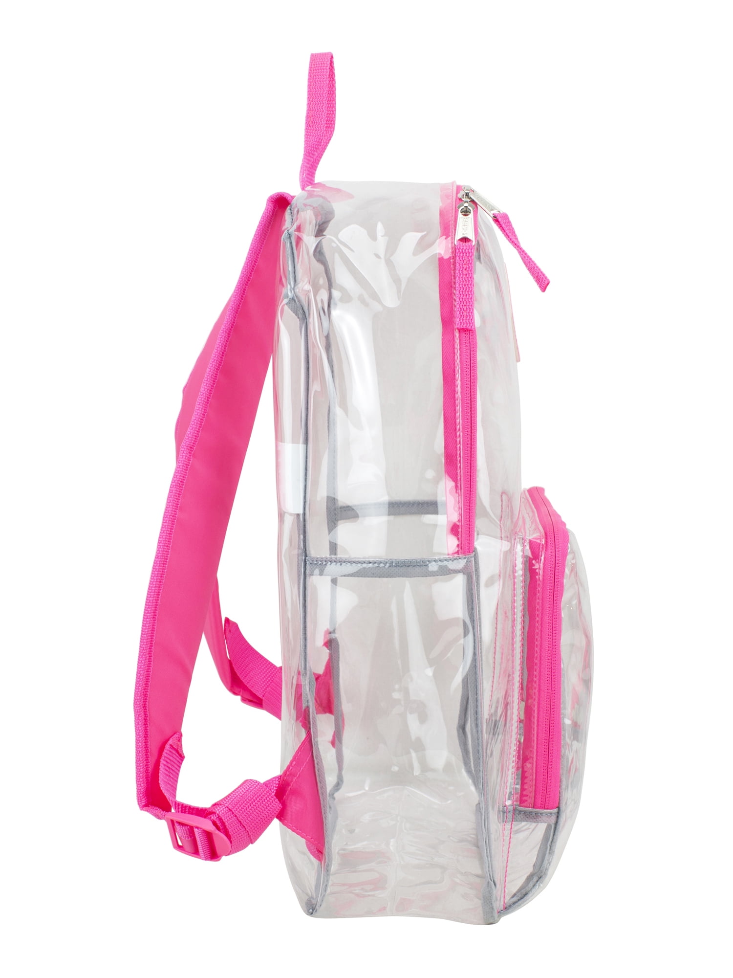 Eastsport Multi-Purpose Clear Unisex Backpack with Front Pocket, Adjustable Straps and Lash Tab Pink Sizzle