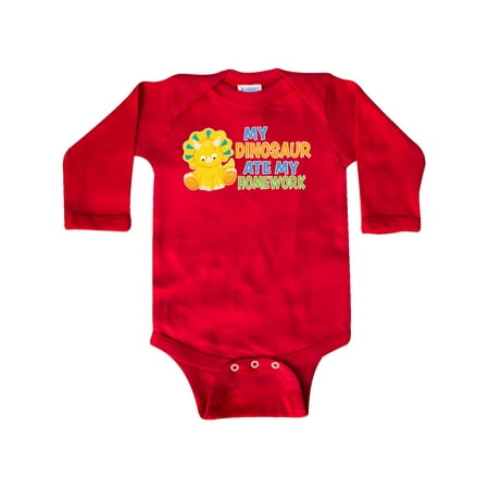 

Inktastic My Dinosaur ate my Homework with Cute Dinosaur Gift Baby Boy or Baby Girl Long Sleeve Bodysuit