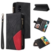 Multifunctional Case for Samsung A51 5G,[RFID Blocking] 9 Credit Cards Holder with Wrist Strap, Premium PU Leather Zipper Wallet Purse Magnetic Flip Phone Cover for Samsung Galaxy A51 5G, Black