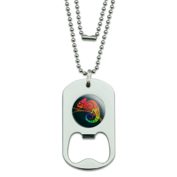 Rainbow Chameleon Military Dog Tag Bottle Opener Pendant