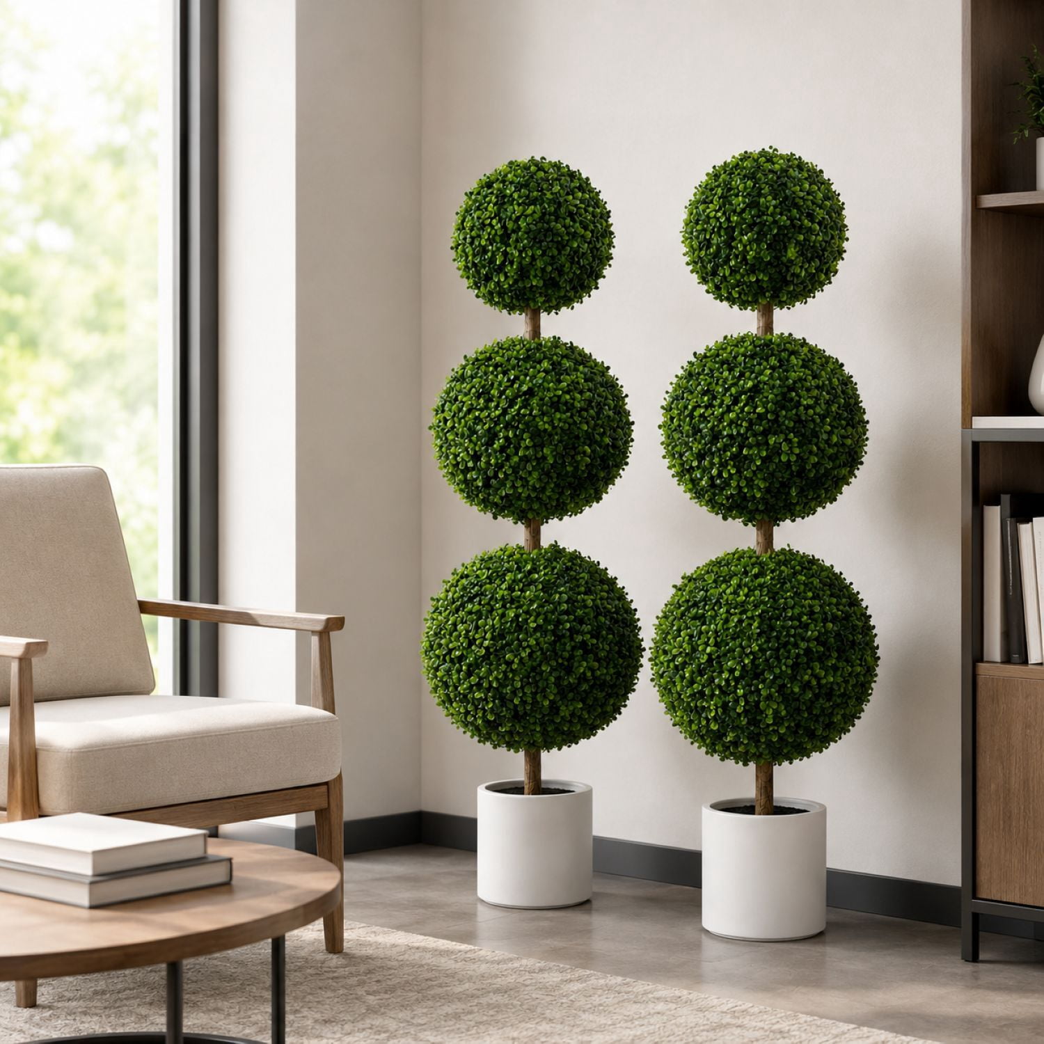 Easy4Home 2-Pack 4FT Artificial Triple Ball Boxwood Topiaries Trees Potted Faux Floor Plants – Simple Assembly Needed