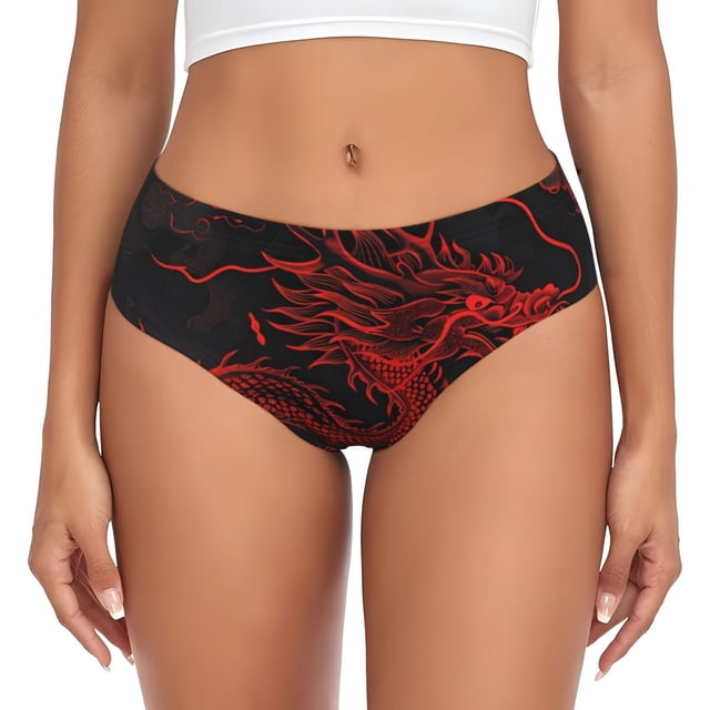 Fotbe Red Dragon On Black Calzones Estampados para Mujer – Ropa Interior de Algodón, Cómoda, Suave y Elástica-Large