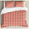 thumbnail image 1 of Geometric Duvet Cover Set Queen Size, Big Little Polka Dots Vibrant Toned Background Contrasting Colors Design, Decorative 3 Piece Bedding Set with 2 Pillow Shams, Pale Yellow Red, by Ambesonne, 1 of 3