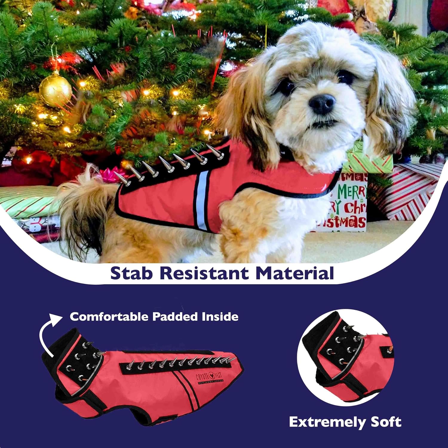 CoyoteVest SpikeVest (M - Red) Dog Harness Vest for Small Dogs, Reflective Dog Vest with Spikes to Shield Your pet from Coyotes, Raptor and Animal Attacks, Anti Hawk Vest, Made in USA