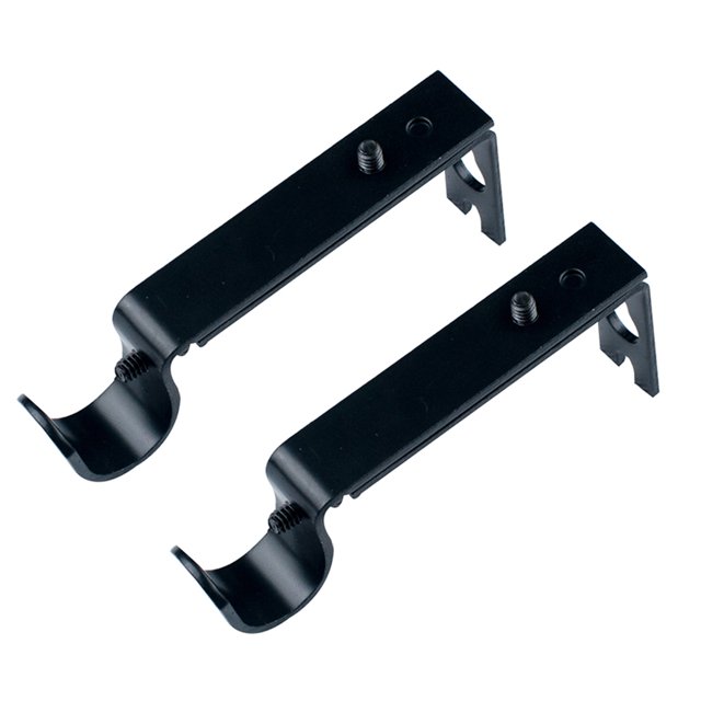relayinert 2pcs Window Curtain Rod Brackets Home Bedroom Living Room Iron Curtain Drape Rod Holder Rack, Black