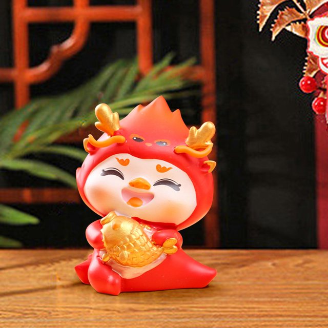 Figura de dragón de dibujos animados de año Nuevo Chino, adorno para tablero de automóvil, 6,3 x 5,1 x 7,6 cm, escultura Fengshui hecha a mano para de Estilo A