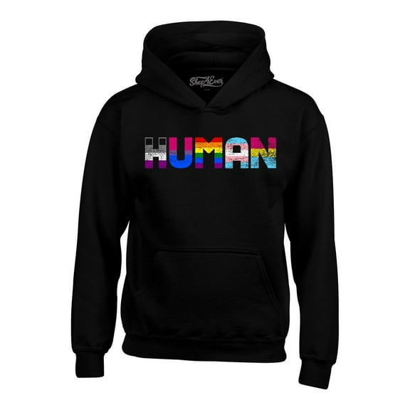 Shop4Ever Men's Human Rainbow Hooded Sweatshirt Hoodie XX-Large Black