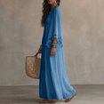 thumbnail image 4 of Yfalhf Women Boho Lace V‑Neck Batwing Sleeve Maxi Dress, Flow‑y Oversized Beach Vacation Dress, Photo‑Ready Long Dress for Summer Holiday Getaways,Blue,XL, 4 of 5