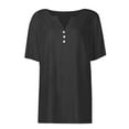 thumbnail image 6 of Womens Shirts Dressy Casual! Comdrip Cotton Linen Shirts for Women Summer Button Down Tops Short Sleeve Casual Blouses Oversized Tshirts 2025 Henley Shirts for Women Black L, 6 of 8