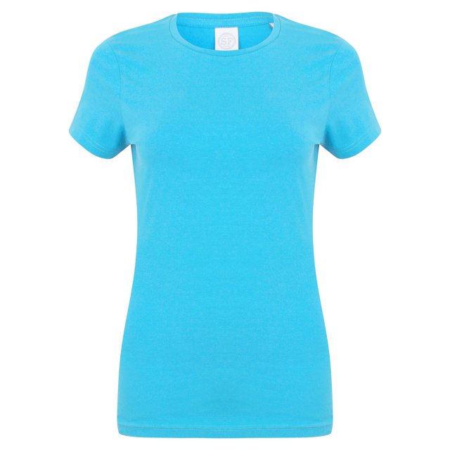 Skinni Fit- Camiseta de manga corta elástica y suave para mujer (Azul surf)