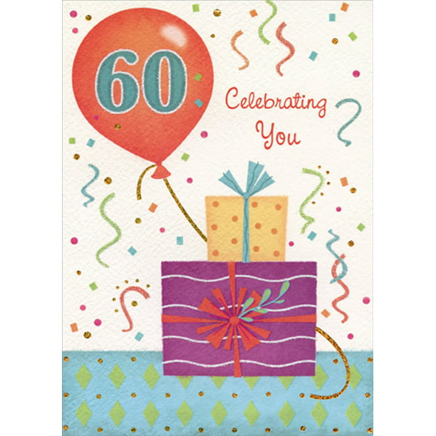 Designer Greetings Red Balloon, Gifts and Streamers Age 60 / 60th ...