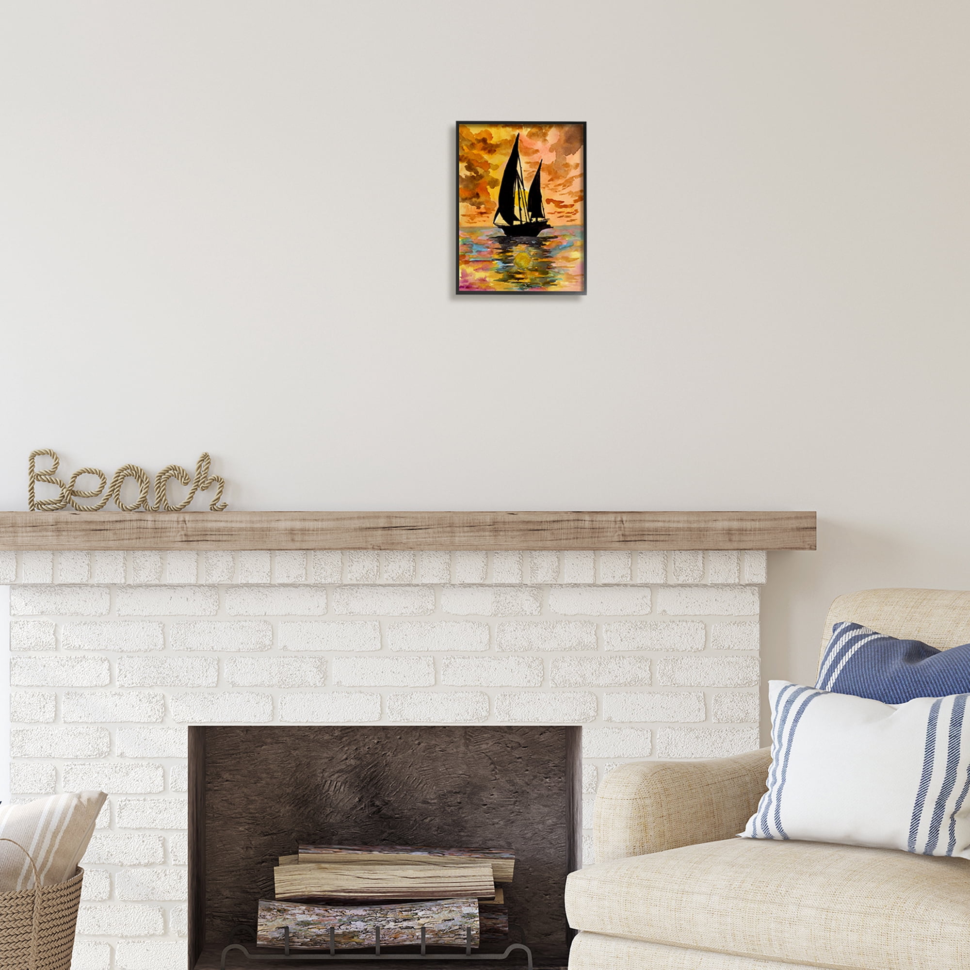Stupell Industries Sailboat at Sunset Transportation Painting Black Framed Art Print Wall Art, 11 x 14