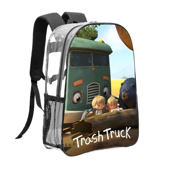 Trash Truck-theme Clear Backpack Heavy Duty Transparent Bag See Through Bookbag for Work, Sport, College, Travel12.2“X16.9"(31X43cm)