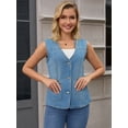 thumbnail image 3 of DARING DIVA Women's V Neck Patch Pockets Button Down Sleeveless Jacket S Blue, 3 of 7