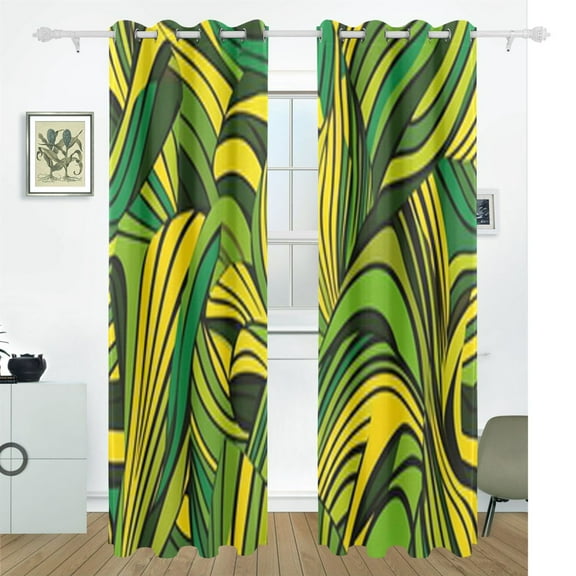 Green and Yellow Color Blackout Curtains, 55W x 72/84L Living Room Bedroom Curtains, Heat Insulation and Sun Protection, 2-Pack