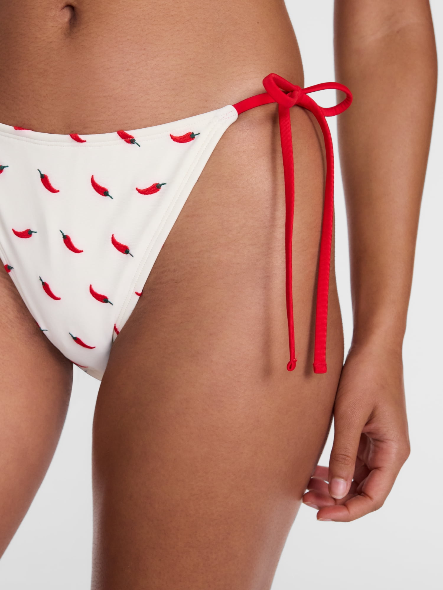 No Boundaries Chili Pepper Print Side Tie Bikini Swim Bottoms, Women's XXS-XXL