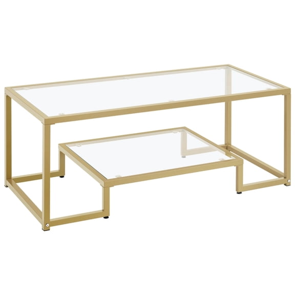 Alden Design Modern Storage Tempered Glass Iron Coffee Table, Gold