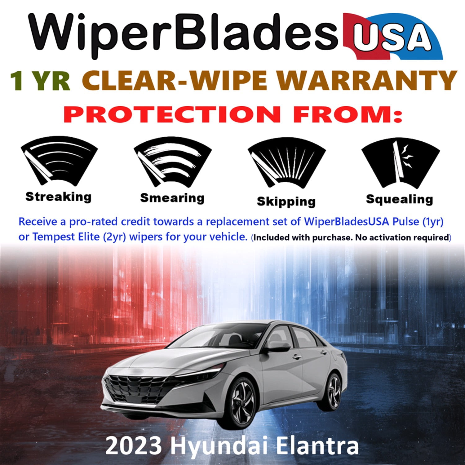 2023 Hyundai Elantra Beam Wiper Blades Wipers w/1yr Warranty (Set of 2) (WiperBladesUSA)