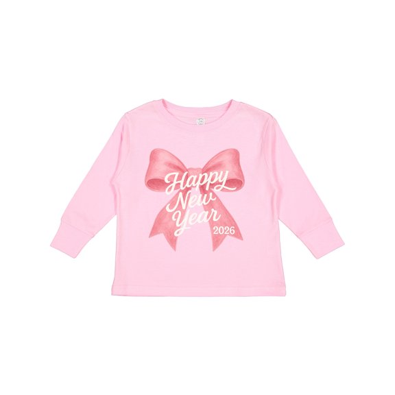 Inktastic Happy New Year 2026 Pink Bow Boys or Girls Long Sleeve Toddler T-Shirt