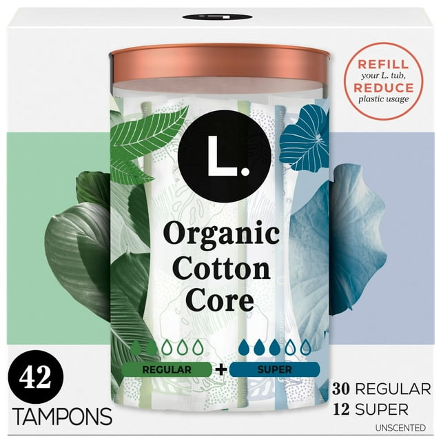 L. Cotton Tampons Regular/Super Absorbency Multipack, Free from Chlorine Bleaching, Pesticides, Fragrances, or Dyes