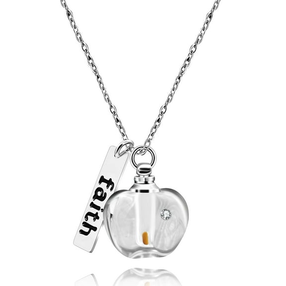 Mustard Seed Faith Pendant Necklace for Women Mother, Stainless Steel, Apple Shape Openable Bottle Case (White)