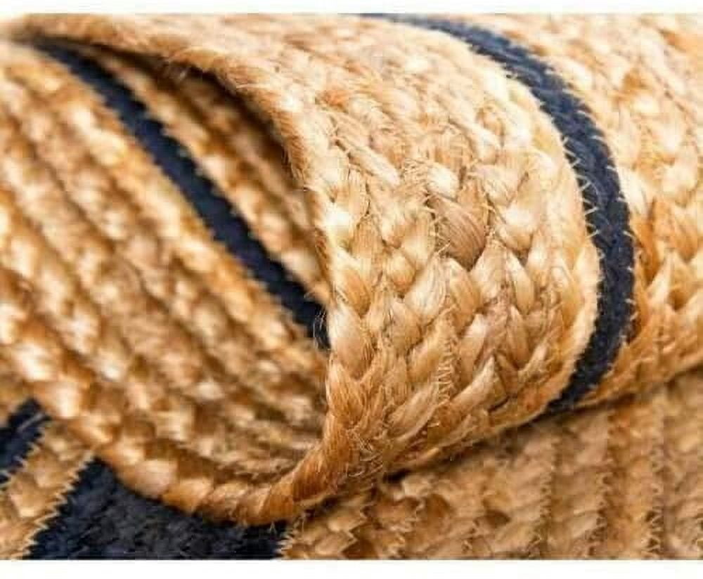 Avgari Creation Natural Jute Rug Hand Braided Round Area Rug Handmade Rug for Home Decor (2 Feet Round (24x24 Inches), Beige + BlackLine)