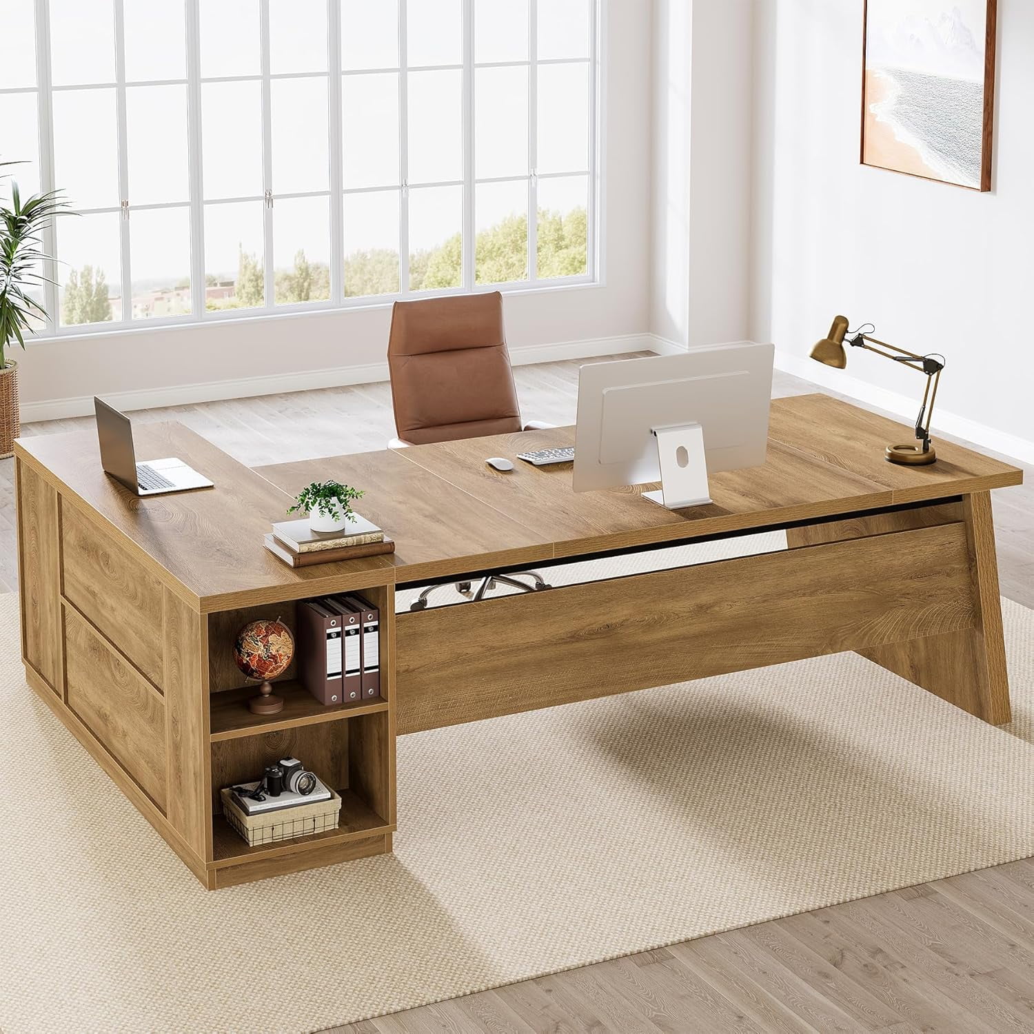 Tribesigns L Shaped Executive Desk with Storage, 78 Inch Large Computer Table, Corner Home Office Desk with Shelves