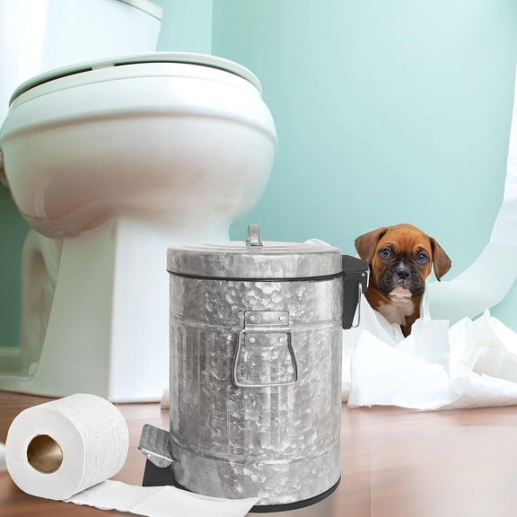 1.3Gal/5L Rustic Farmhouse Pet-Proof Galvanized Trash Can Soft-Close Pedal for Bathroom Kitchen