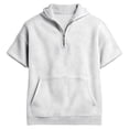 thumbnail image 3 of Short Sleeve Hoodies for Men Summer Fall Loose Casual Waffle Knit Hooded Sweatshirt with Pockets Quarter Zip Pullover, 3 of 4
