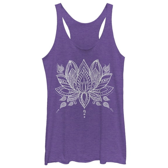 Women's CHIN UP Henna Lotus Flower Racerback Tank Top Purple Heather X Small