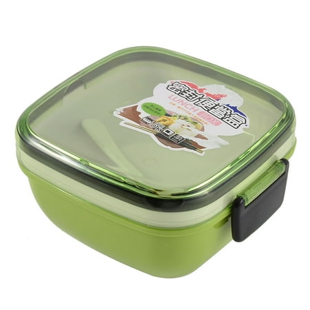 Plastic Square Shaped Dual Layers Lunch Box Food Storage Container Green w