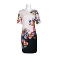 thumbnail image 2 of Adrianna Papell Boat Neck Short Sleeve Bodycon Zipper Back Floral Print Jersey Dress-BLACK MULTI / 0, 2 of 4