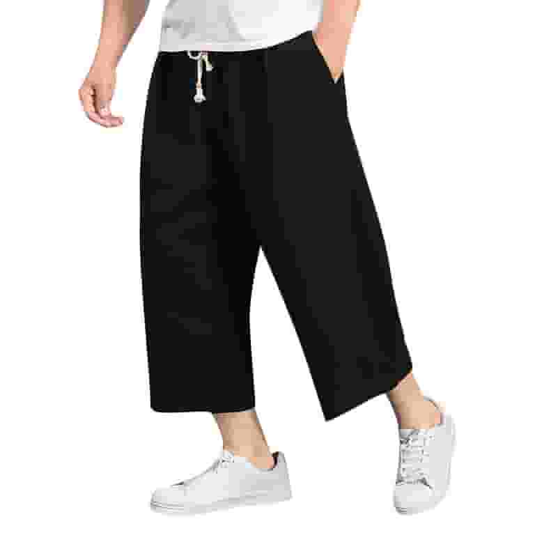 お気にいる Short Fit, Relaxed Men for Pants Black Sleeve Pants Mens Clothing