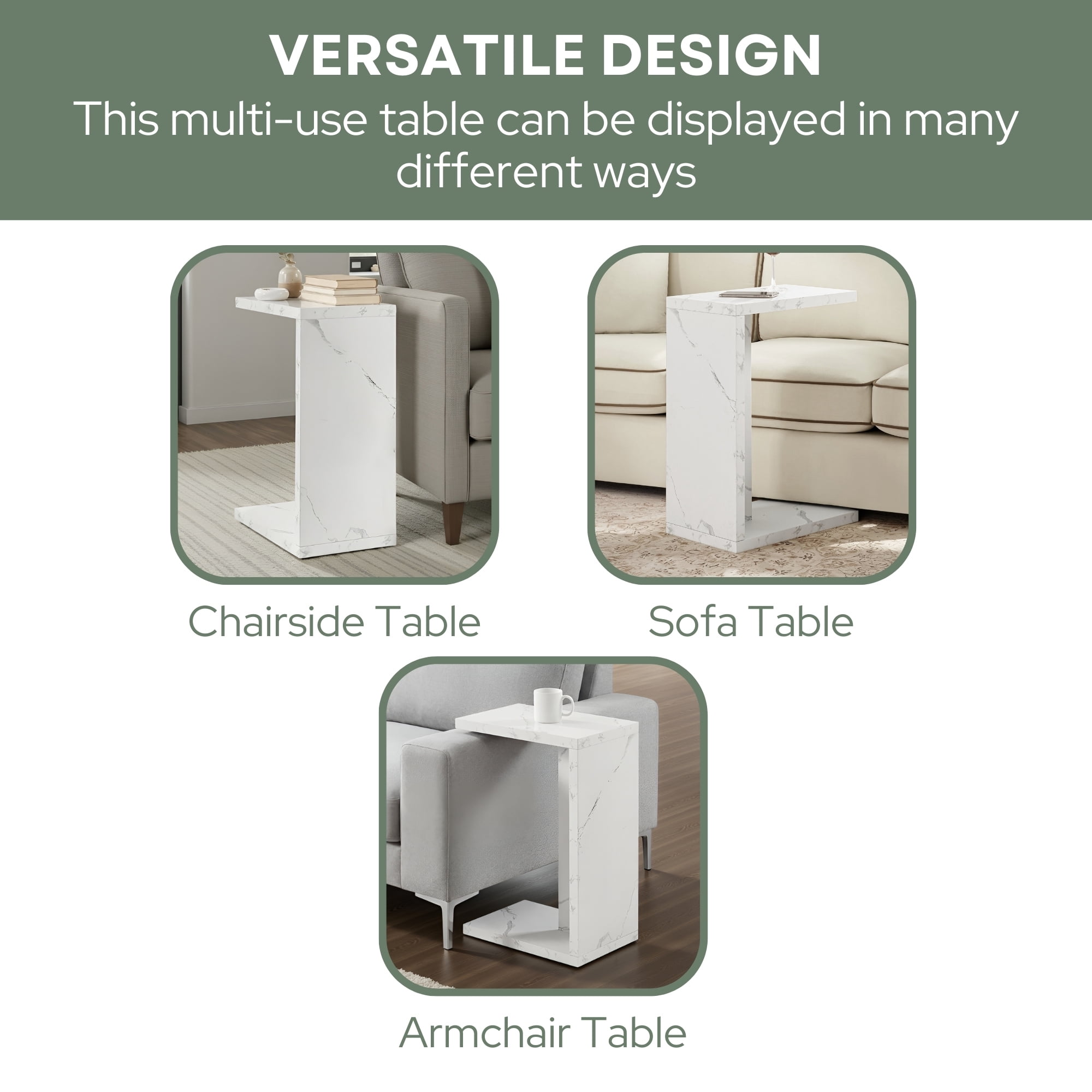 Convenience Concepts Northfield Admiral C End Table, White Faux Marble