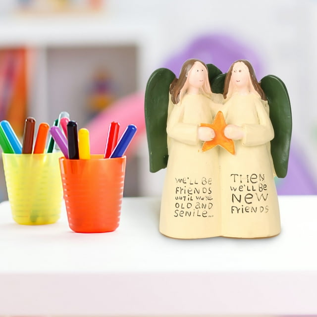 Fiudx Estatua Del Ángel de La Amistad, Figura de Resina Pintada a Mano, Celebra El Vínculo Entre Hermanas, Compañeras o Vecinas, Decoración para Todo El Año, Regalo Inspirador para Mujeres, Tamaño 3