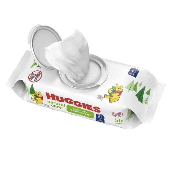 2X - Huggies Natural Care Sensitive Baby Wipes, Unscented, Hypoallergenic, 99% Purified Water, 1 Flip-Top Pack (56 Wipes Total)