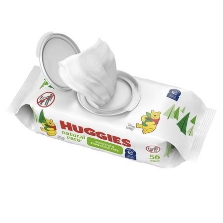 2X - Huggies Natural Care Sensitive Baby Wipes, Unscented, Hypoallergenic, 99% Purified Water, 1 Flip-Top Pack (56 Wipes Total)