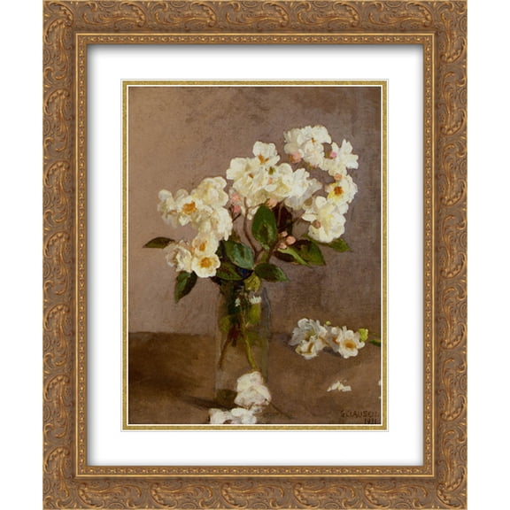 Sir George Clausen 2x Matted 20x24 Gold Ornate Framed Art Print 'Little White Roses'