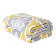 Gray and Yellow Pattern Flannel Throw Blanket with Knitted Border 100% Microfiber Birthday Gifts