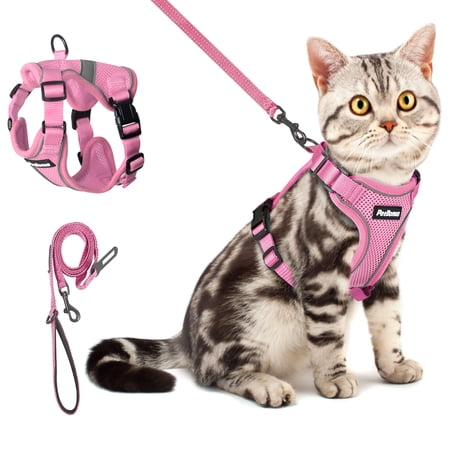 PetBonus Adjustable Cat Harness and Leash, Escape Proof Breathable Pet Vest Harnesses for Walking, Easy Control Reflective Leash and Harness Set Jacket for Cats, Kitten, Kitty (Pink, Small)
