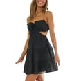 thumbnail image 6 of Cenuakty Women Sling Dress, Spaghetti Straps Backless Tie-up Hollowed Summer Mini A-line Dress, 6 of 8