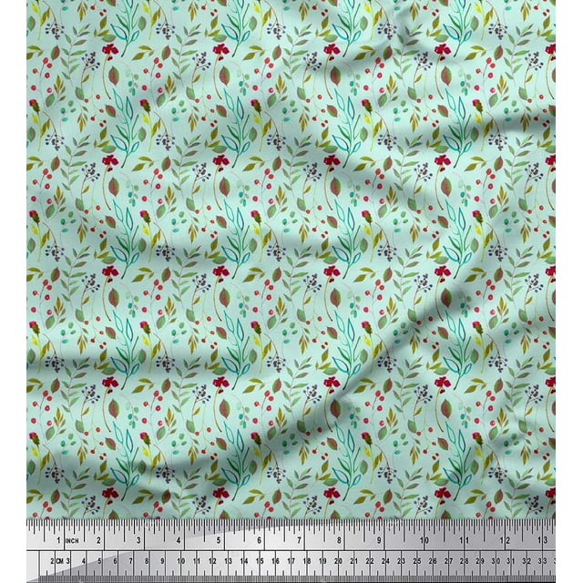 Soimoi Vert Toile Lourde Baies Rouges & Hêtre Feuilles Tissu Imprimé par la Cour 58 Pouces de Large