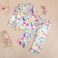 thumbnail image 2 of Wonitaaizi Halloween Pajamas Boy Girl Silk Pajamas Floral Pumpkin Ghost Long Sleeve Button Up Top Pants Pjs Sleepwear(12-18 Months,White), 2 of 6